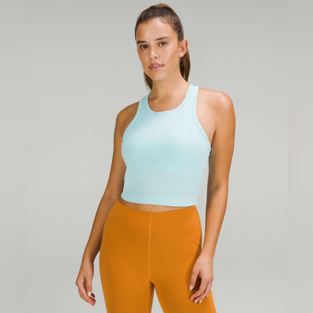 Lululemon Ebb to Street Cropped Racerback Tank Top, size 10, icing blue